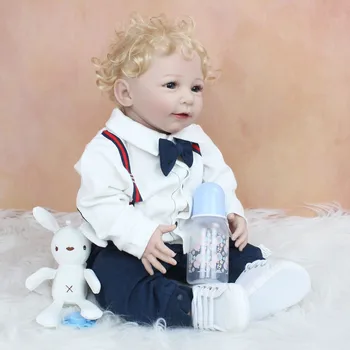 55 CM Silicon Moale Copil Renăscut Băiat Papusa Jucărie Pentru Fete Pânză Corpul Realist Manual de 22 Inch cu Părul Blond Copilul Bebe Realiste