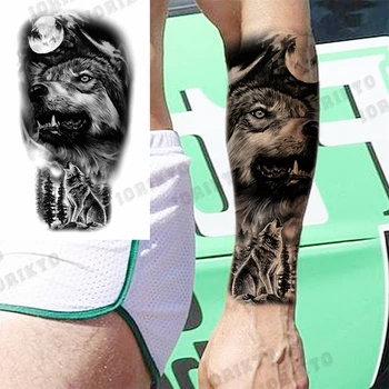 Black Lion, Wolf Tatuaje Temporare Pentru Bărbați Adulți Pădure A Crescut Busola Războinic Tatuaj Fals Lavabil Corp Pictura Arta Tatuaj Autocolant
