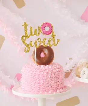 Două Macaron Dulce Baloane Set cu Banner Happy Birthday Cake Topper pentru Fata Gogoasa a 2-a de 2 Ani la Petrecerea de Ziua Decor
