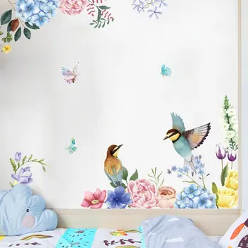 Pictura de cerneală Flori Păsări Autocolant de Perete Camera de zi Pentru Acasă Decoratiuni Interioare Decalcomanii de Fundal Inkjet Murală autocolante Sticla