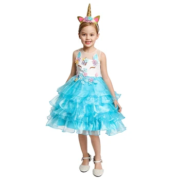 Printesa Curcubeu Unicorn Rochie De Fete Pentru Copii Vara De Zbor Mâneci Cosplay, Costume De Carnaval Dress Up Tul Haine De Lux
