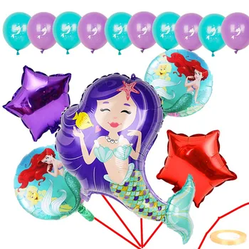 1set Mermaid Partidul Consumabile Set Decor Ariel Sirena baloane folie Fete Copii Happy Birthday party, decoratiuni copii globos