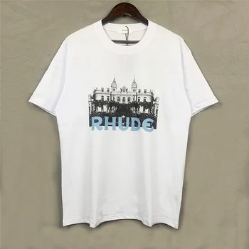 Rhude T Cămașă Bărbați Femei 1:1 de Înaltă Calitate Castelul de Imprimare Rhude T-shirt, Bluze Supradimensionate cu Maneci Scurte