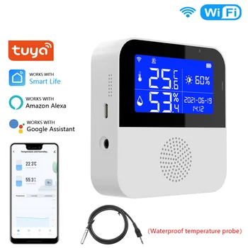 Tuya Smart WIFI de Acasă de Temperatură și Umiditate Senzor de Alarmă Interioară în aer liber Higrometru Termometru Detector de Sprijin Alexa de Start Google