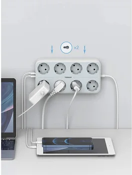 TESSAN UE KR Plug prelungitor se poate Monta pe Perete mai Multe Priză cu Întrerupător On/Off 4/6/8 Puncte 3 Porturi USB și Cablu de Extensie de 2M