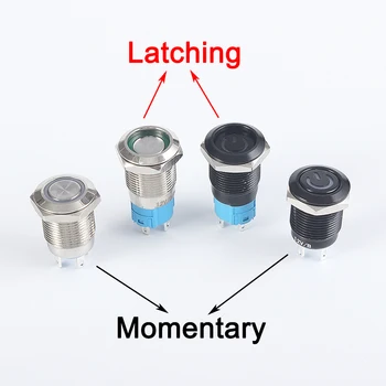 Negru Push Buton Comutator 4 Pin 12mm Led-uri Impermeabil din Metal ușor Plat Moment/Latching Switch-uri cu putere marca/Inel de LED-uri