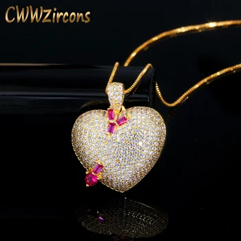 CWWZircons Bling Cubic Zirconia Deschide Culoare Aur Galben de Dragoste în Formă de Inimă Lanț Colier Pandantiv pentru Femei cel Mai bun Bijuterii Cadou CP050