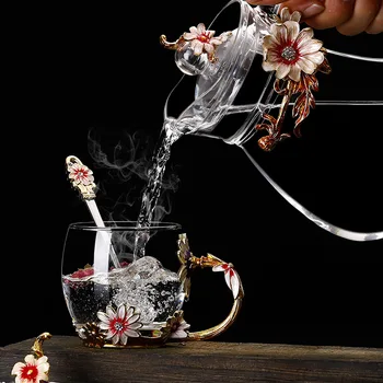 Creative Email de Apă Cană de Cafea din Sticlă 3D Rose Floare de Cristal rezistent la Căldură Bea o Ceașcă de Ceai Acasă Drinkware Mama Iubitului Cadou de Nunta