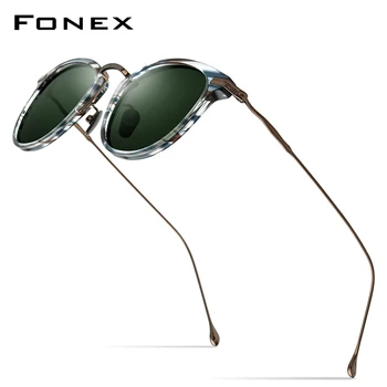 FONEX Titan Acetat Polarizat ochelari de soare Barbati 2021 Nou Retro Vintage Square UV400 ochelari de Soare pentru Femei Nuante F85648