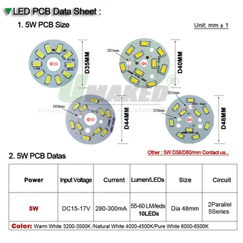 UMAKED 5W 48mm LED PCB SMD5730 Lumina bord Instalat LED Chips-uri de Aluminiu Lampă placă de Cald/Natural/Alb pentru Bec Ceilig lumini DIY