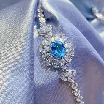 Noul Luminoase Florale de Lux Sea Blue Zircon Brățară pentru Femei Nunta Bal Bijuterii Premium Accesorii Cadouri de Vacanță H490