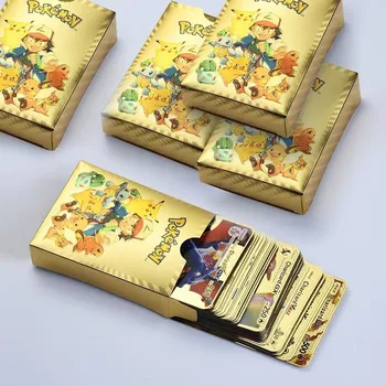 55 Bucăți de Pokemon Carduri Gold Cutie de Aur Scrisoare spaniolă Carti de Joc Metalicas Charizard Vmax Gx Series Joc Card Cutie Cadou