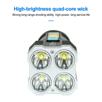 Quad-Core Luminos Lanterna LED-uri Puternice Searchlight USB Reîncărcabilă Super Luminoase lumina Reflectoarelor în aer liber Multi-Funcțional COB Stradă