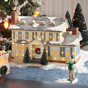 Mini Crăciun Rășină Decor Luminat Clădire Casa De Crăciun Cu Moș Crăciun Masina Casa De Rășină De Crăciun Figurine