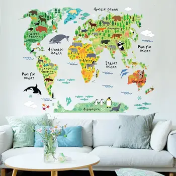 Colorat animale harta lumii autocolante de Perete camera de zi acasă decoratiuni pvc decal de artă murală diy birou camera copii arta de perete