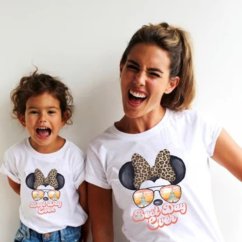 Cel mai bun Ziua Ever Print Familia Amuzant de Potrivire tricou Minnie Mickey Mouse Tricou Alb Tatăl, Mama și Copii Disney Teuri Topuri