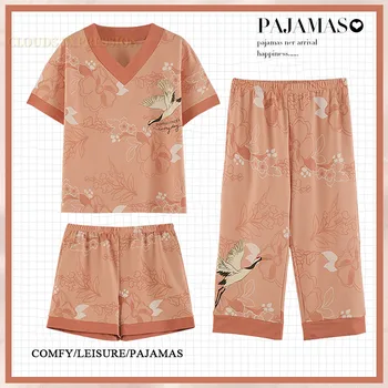 Vara Noi Codrin 3 Seturi De Piese Elegante Femei Pijamale Scurte Sleepwear Floral Feminin Seturi De Pijama Pijama Pierde Acasă Pijama Mujer