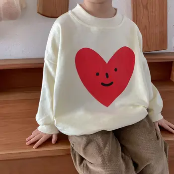 Primăvară Copii drăguț inima de imprimare tricouri Unisex desene animate pierde cu mâneci lungi pulovere