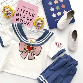 Fete Pentru Copii Haine Seturi De Vară Arc Cu Dungi Topuri Fuste Plisate Costume Drăguț Sailor Moon Cosplay Petrecere Custume Copii Haine Set