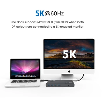 Wavlink de Tip C Dual 4K Universal Docking Station Ultra 5k@60Hz 65/100Watt Livrare de Energie de Încărcare Pentru Laptop Windows Mac OS