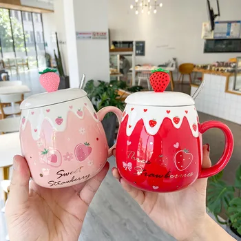 Fructe Capsuni Cani Ceramice Roz Fata Cu Inima De Artă Mici Proaspete Sticla De Apa De Birou De Afaceri Burta Ceașcă De Cafea Drăguț Drinkware