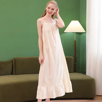 2022 Femei Cămașă De Noapte Din Bumbac Lung Halat Sexy Rochie Fără Mâneci O-Neck Solid Sleepdress Sleepshirt Elegant Homewear Cămașă De Noapte