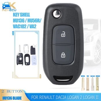 KEYECU Flip Key Remote Shell 2 Buton Fob pentru Renault, Dacia Logan 2, Logan II 2018 2019 2020 HU136 / HU56R/ VAC102 / VA2