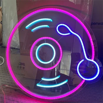 Ineonlife Semn de Neon Studio DJ CD disc de Vinil de Perete LED Decor Bar, Club de Petrecere Cameră Gamer Dormitor Perdeaua de Lumină Fată Băiat Cadou